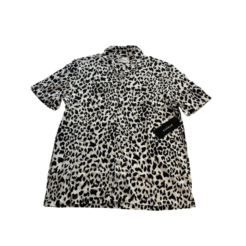 STRATA Printed Button Front Shirt in White Black
